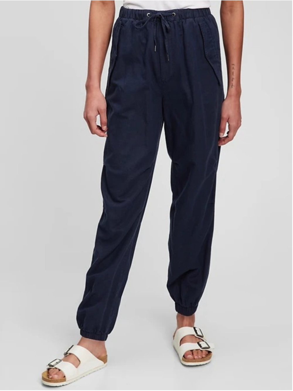 Gap Womens L Linen Blend Navy Jogger Pants Vacation Resort Casual Preppy Cruise